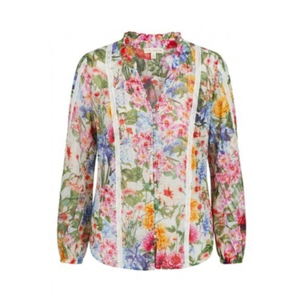 NEW FIG + FLOWER Anthro Top M Artsy Floral Lace Sheer Boho Fairy Cottagecore